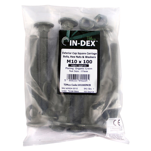 TIMCO Carriage Bolts DIN603 Hex Nuts & Form A Washers Green Exterior