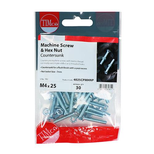 TIMCO Machine Countersunk Screws & Hex Nut Silver