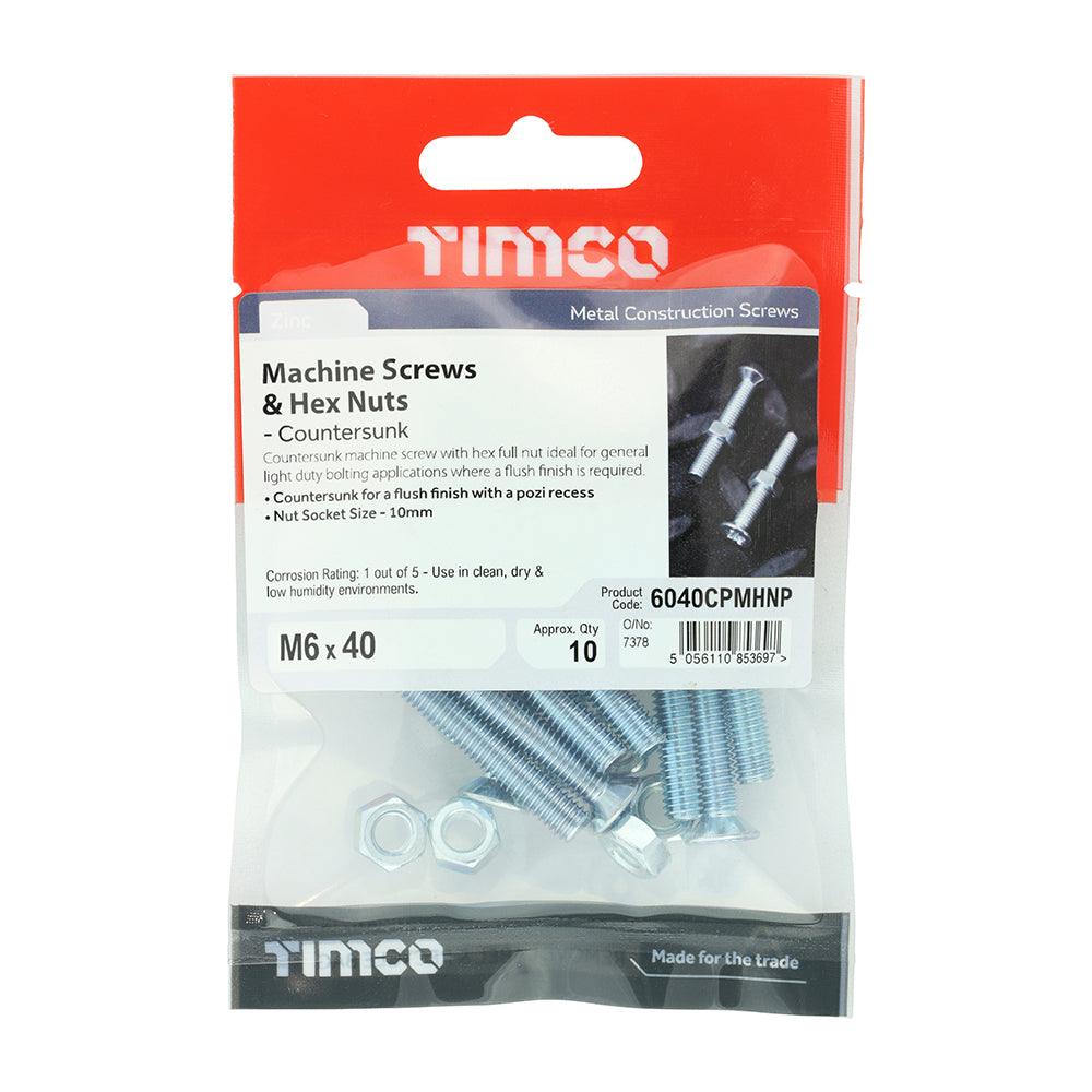 TIMCO Machine Countersunk Screws & Hex Nut Silver - 0