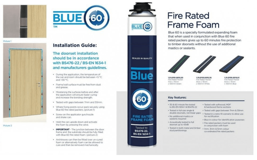 BLUE 60 FR Expanding PU Foam Door Frame Sealant - 0