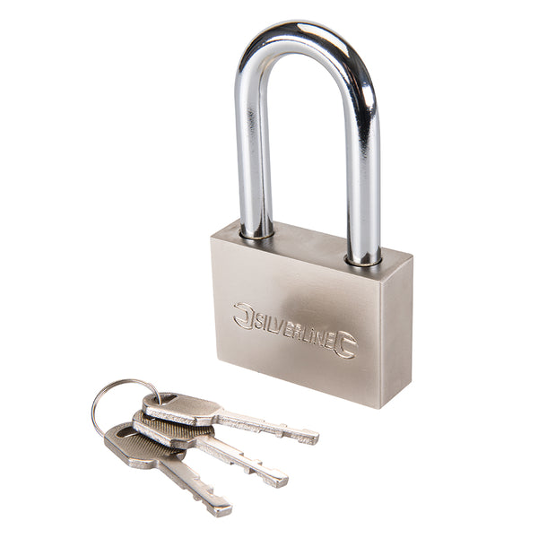 Silverline Steel Padlock Long Shackle