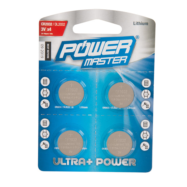 Powermaster Lithium Button Cell Battery CR2032 4pk