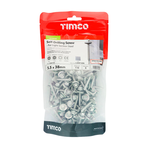 TIMCO Self-Drilling Light Section Screws Exterior Silver with EPDM Washer