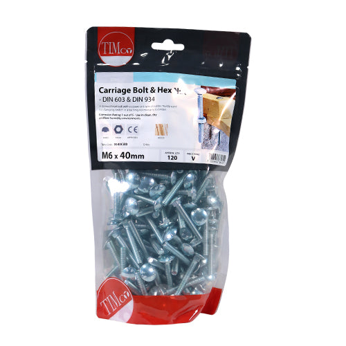 Carriage Bolt & Hex Nut - BZP