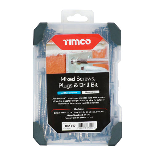 TIMCO Screws, Plug & Drill Bit A2 Stainless Steel Mixed Tray