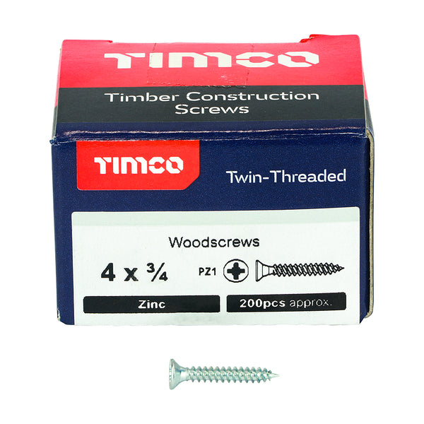 TIMCO Twin-Threaded Countersunk Silver Woodscrews