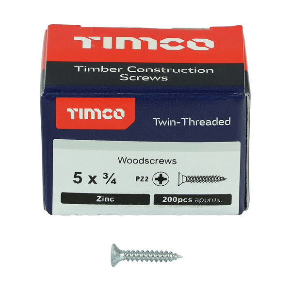 TIMCO Twin-Threaded Countersunk Silver Woodscrews