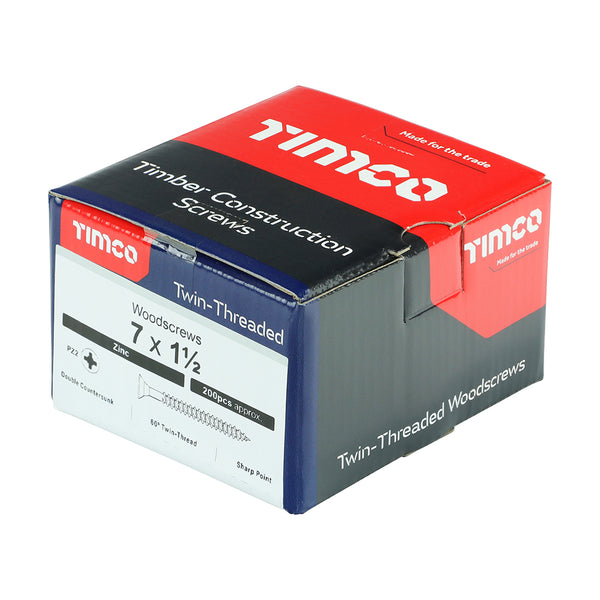 TIMCO Twin-Threaded Countersunk Silver Woodscrews