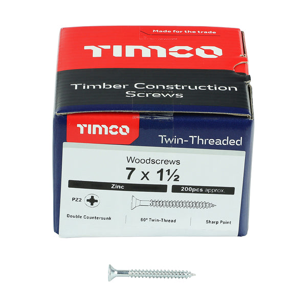 TIMCO Twin-Threaded Countersunk Silver Woodscrews