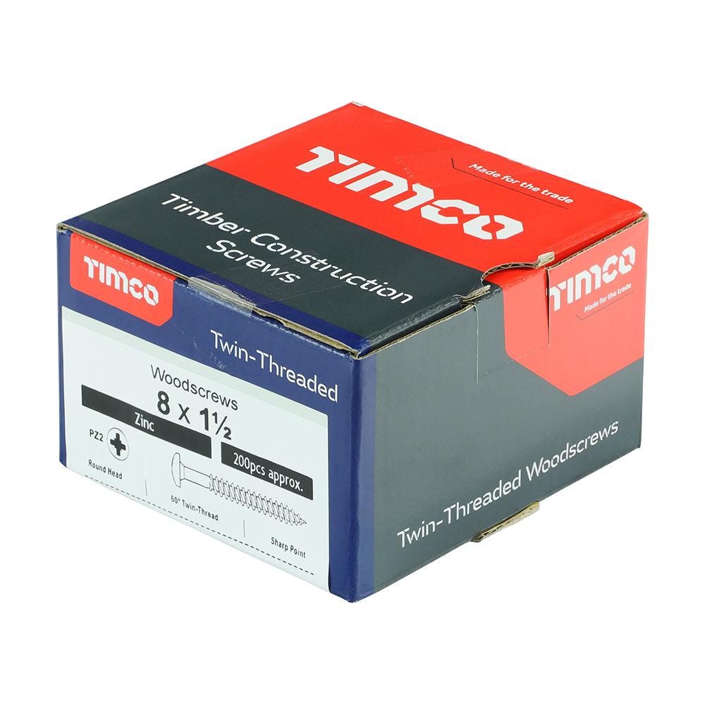 TIMCO Twin-Threaded Round Head Silver Woodscrews