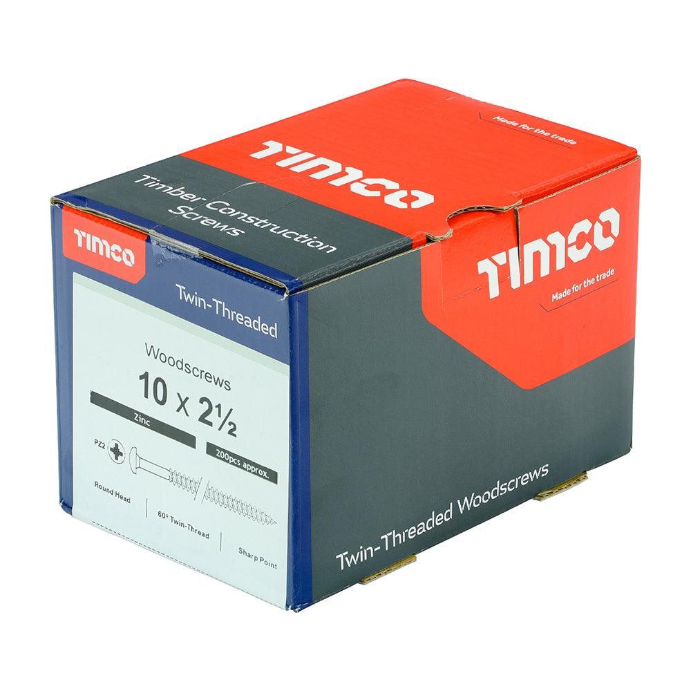 TIMCO Twin-Threaded Round Head Silver Woodscrews - 0