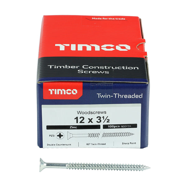 TIMCO Twin-Threaded Countersunk Silver Woodscrews