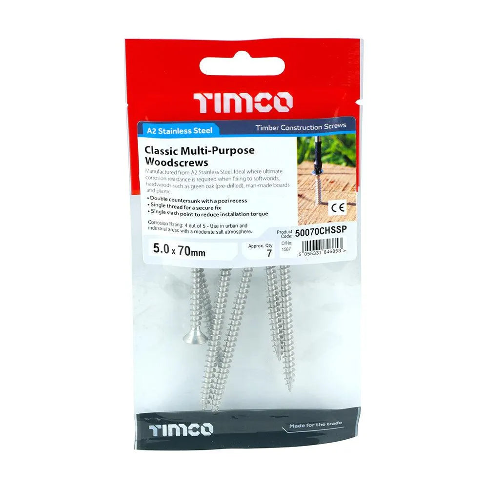 TIMCO Classic Multi-Purpose Countersunk A2 Stainless Steel Woodcrews