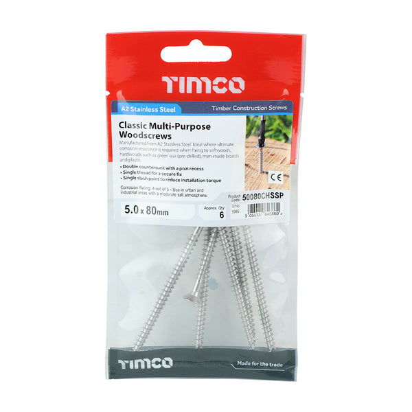 TIMCO Classic Multi-Purpose Countersunk A2 Stainless Steel Woodcrews