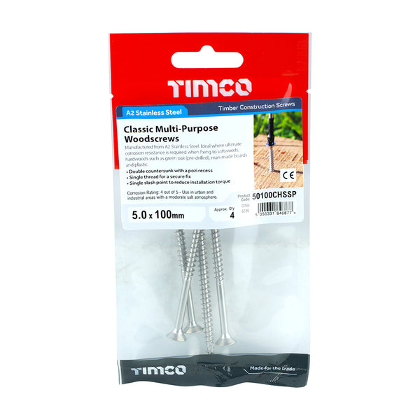 TIMCO Classic Multi-Purpose Countersunk A2 Stainless Steel Woodcrews