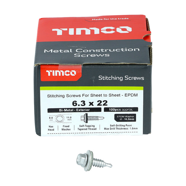 TIMCO Sheet Steel Stitching Screws A2 Stainless Steel Bi-Metal with EPDM Washer