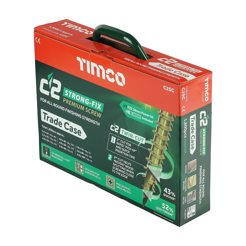 TIMCO C2 Strong-Fix Multi-Purpose Premium Countersunk Gold Woodscrews Assorted Case - 0