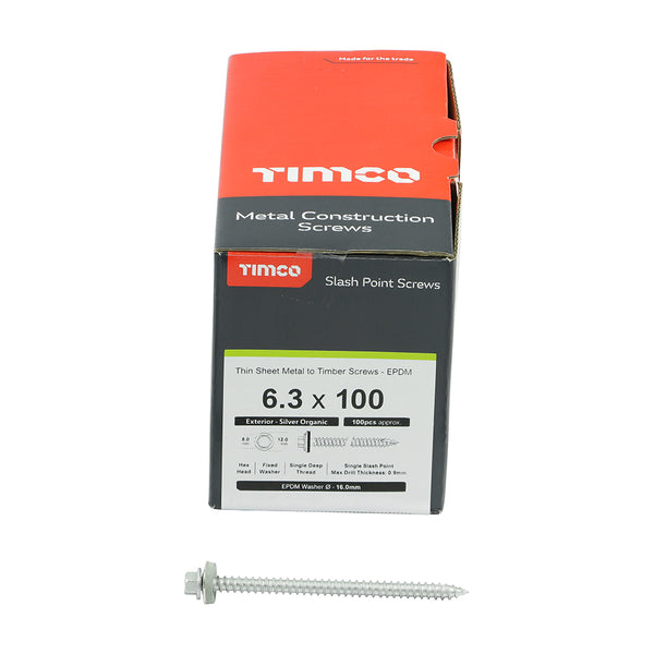 TIMCO Slash Point Sheet Metal to Timber Screws Exterior Silver with EPDM Washer