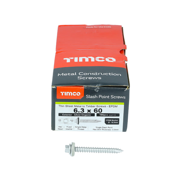 TIMCO Slash Point Sheet Metal to Timber Screws Exterior Silver with EPDM Washer