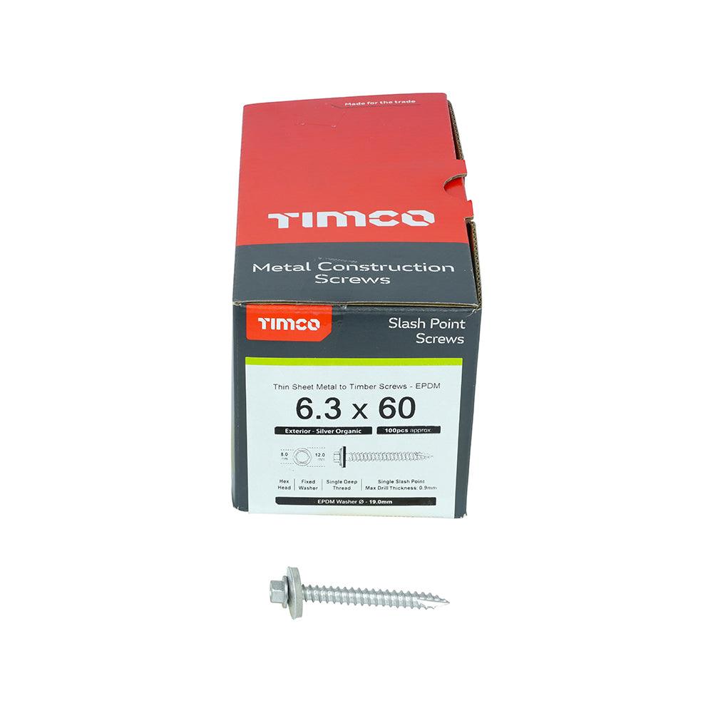 TIMCO Slash Point Sheet Metal to Timber Screws Exterior Silver with EPDM Washer - 0