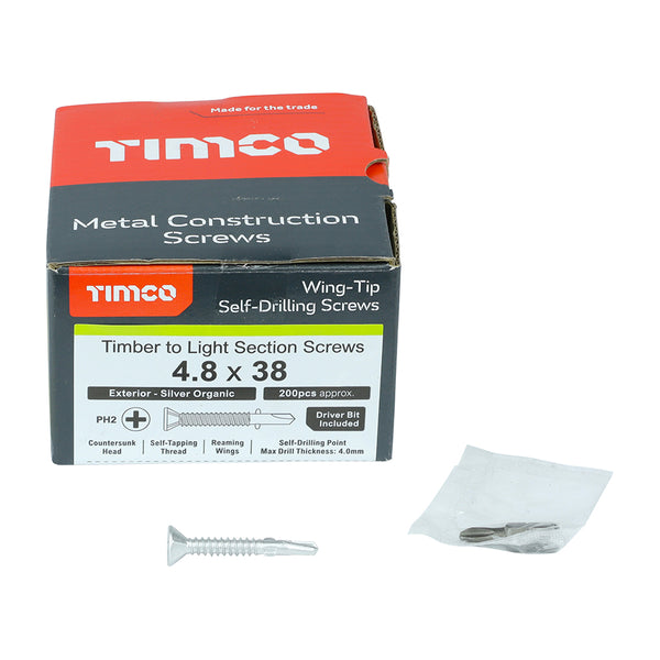 TIMCO Self-Drilling Wing-Tip Steel to Timber Light Section Exterior Silver Screws