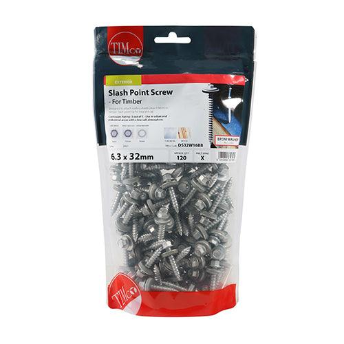 TIMCO Slash Point Sheet Metal to Timber Screws Exterior Silver with EPDM Washer - 0