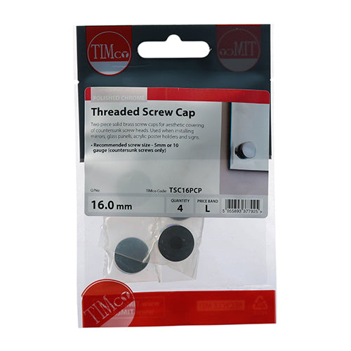 TIMCO Threaded Screw Caps Solid Brass Polished Chrome