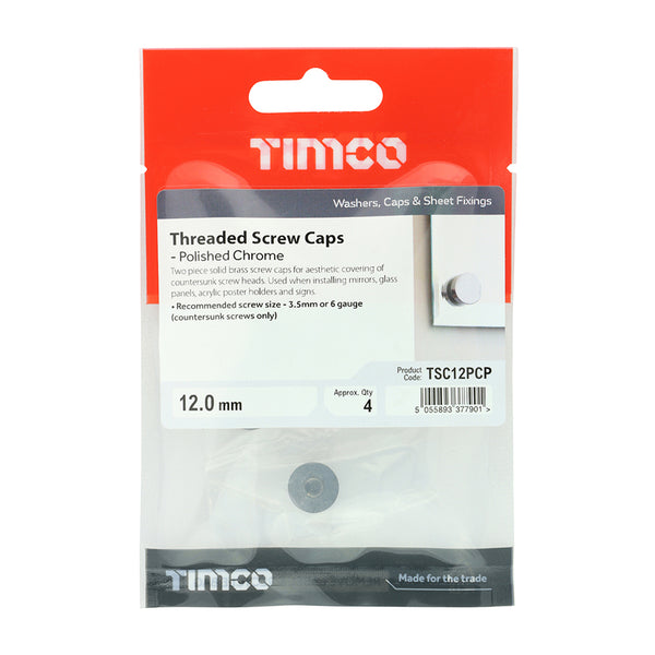 TIMCO Threaded Screw Caps Solid Brass Polished Chrome