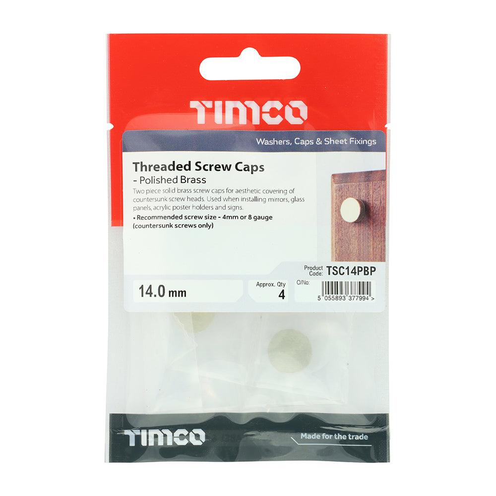 TIMCO Threaded Screw Caps Solid Brass Polished Brass