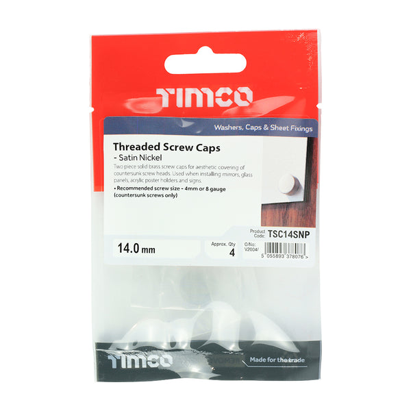 TIMCO Threaded Screw Caps Solid Brass Satin Nickel