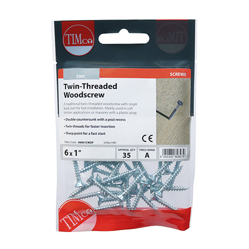 TIMCO Twin-Threaded Countersunk Silver Woodscrews