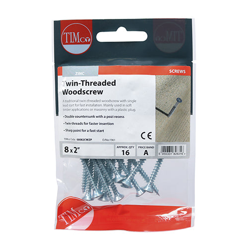 TIMCO Twin-Threaded Countersunk Silver Woodscrews