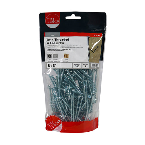 TIMCO Twin-Threaded Countersunk Silver Woodscrews