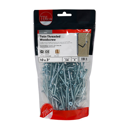 TIMCO Twin-Threaded Countersunk Silver Woodscrews