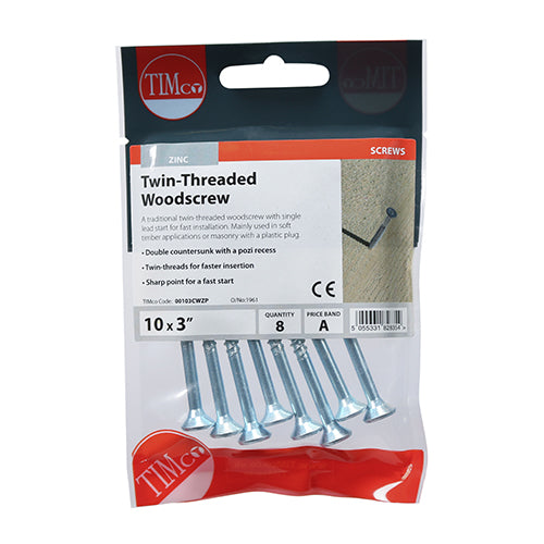 TIMCO Twin-Threaded Countersunk Silver Woodscrews