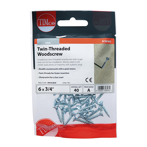 TIMCO Twin-Threaded Countersunk Silver Woodscrews