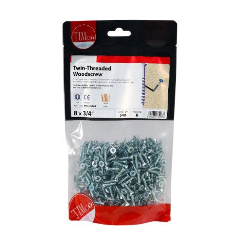 TIMCO Twin-Threaded Countersunk Silver Woodscrews