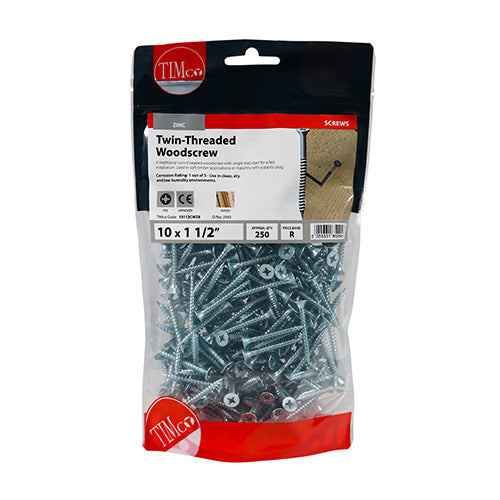 TIMCO Twin-Threaded Countersunk Silver Woodscrews