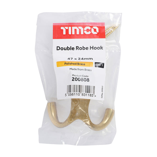 Double Robe Hook Pol. Brass